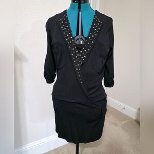 INC International Concepts Black Studded Long Sleeve Dress